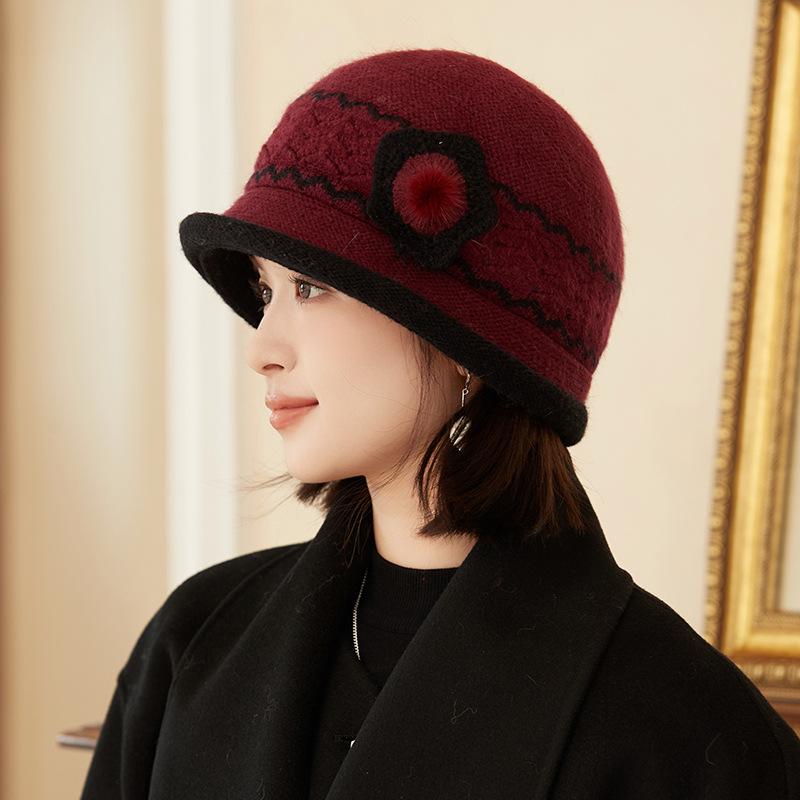 

Мамина шапка Зимняя женская флисовая утолщенная теплая модная вязаная шерстяная шапка для пожилых бабушек с защитой ушей, шляпа-панама one size бордовый