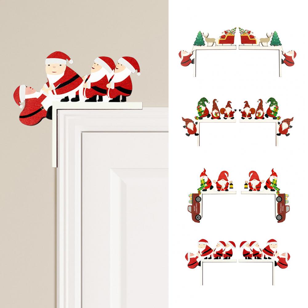 2Pcs Christmas Wooden Signs Funny Winter Tabletop Decor Elk Christmas Tree Home Table Door Frame Corner Applique Christmas Decor
