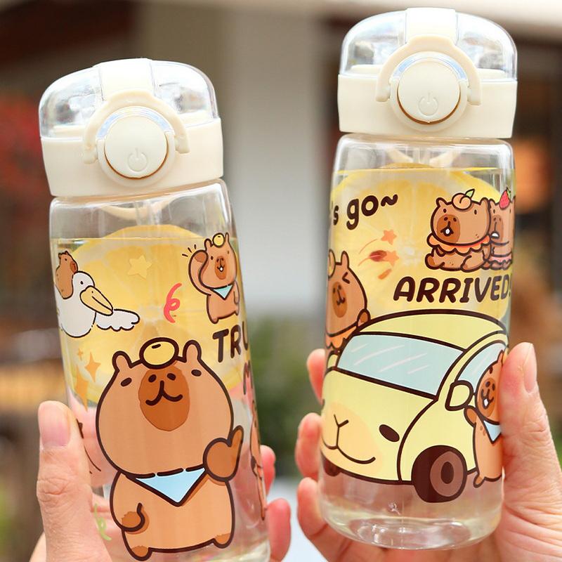 1 Piece Cartoon Capibala Cup With Straws Leakproof Water Bottle 400/750Ml Kids Water Sippy Cup Children'S Plastic Water Cup