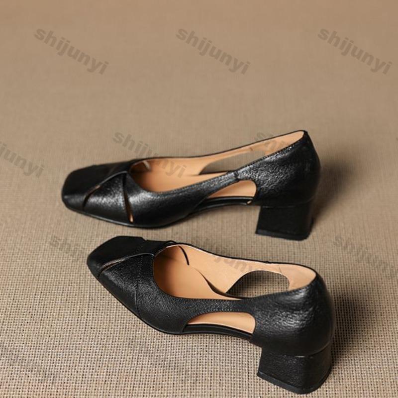 Elegant Medium Heel Women's Shoes Summer New Breathable Hollow Comfortable Sandals Fashion Luxury Outdoor Party Chunky Pumps