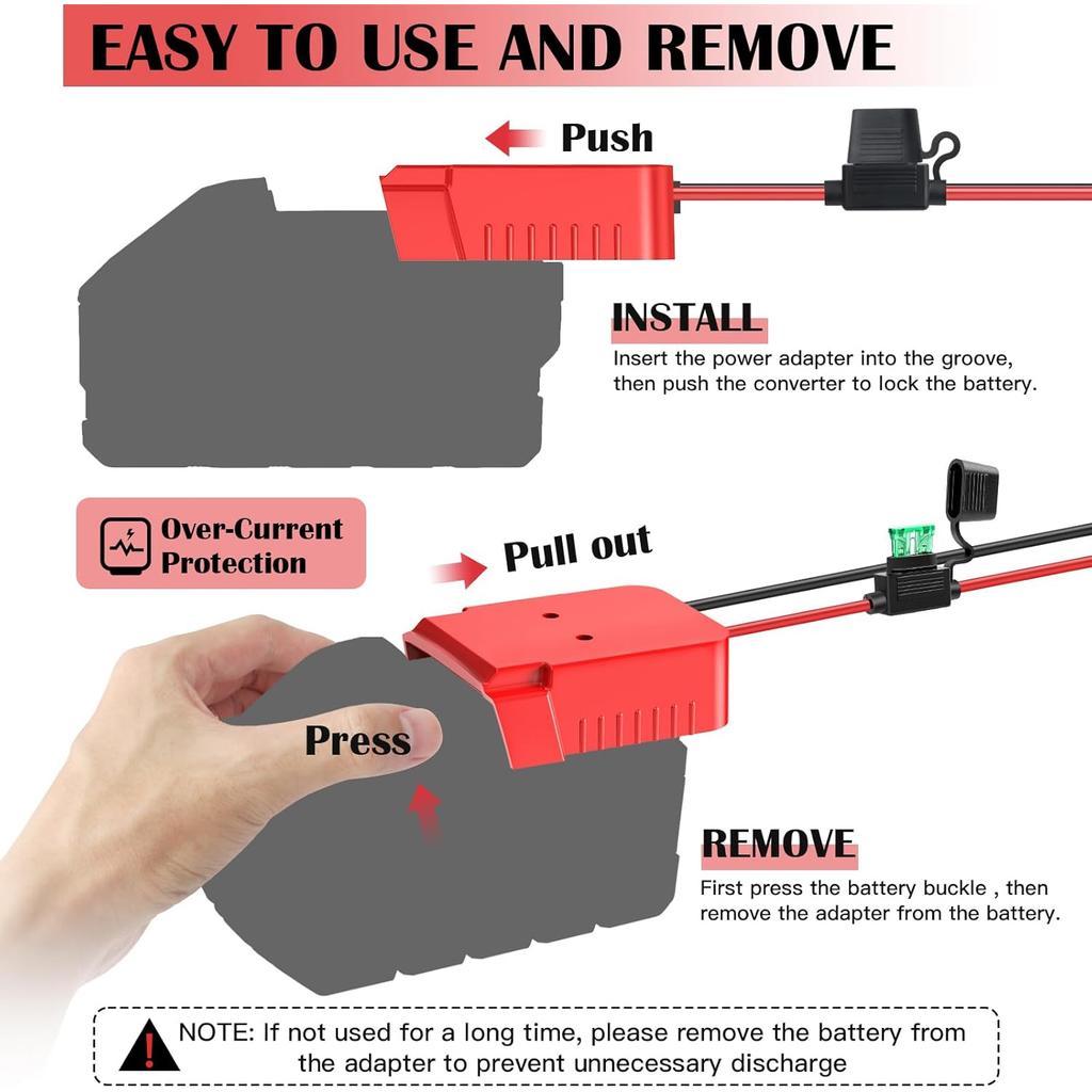 1 Packs Power Wheel Adapter for Milwaukee Battery 18V Power Wheel Battery Conversion Kit with Switch, Fuse & Wire Terminals