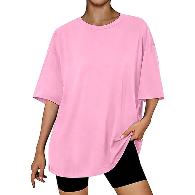 Women's Solid Color Round Neck Loose T-shirt Short Sleeve Top