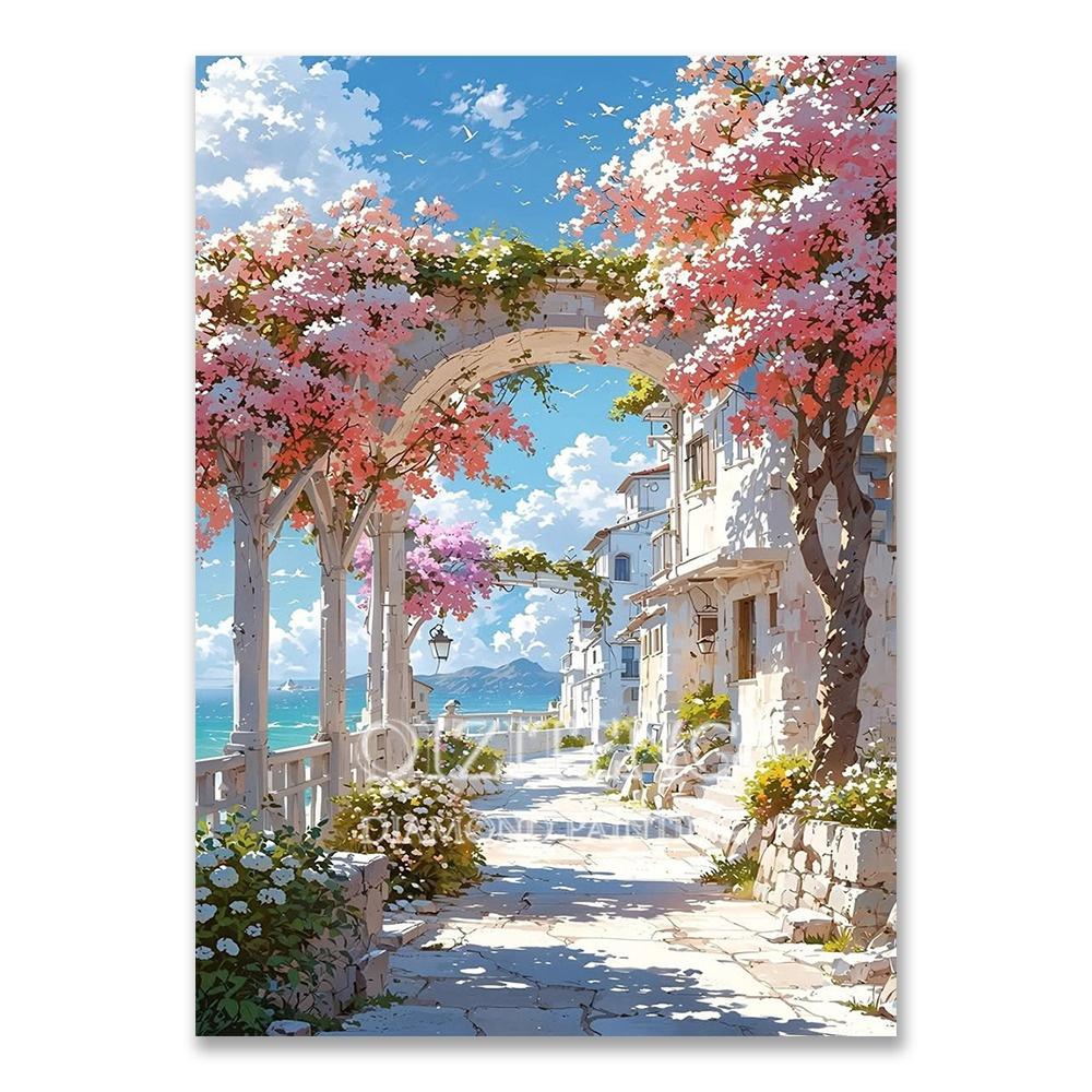 Europäische Architektur 5D DIY Diamantmalerei Set Naturlandschaft Voll Diamant Mosaik Kreuzstich Set Raumdekoration Geschenk