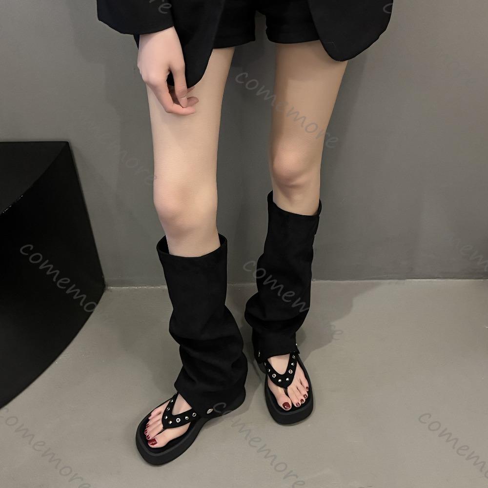 Fashion Comemore Women's Sandal Boots Summer New Fashion Two Wear Clip Toes Boots Female Thick Bottom Flip-flops Hollow Sandals Botas