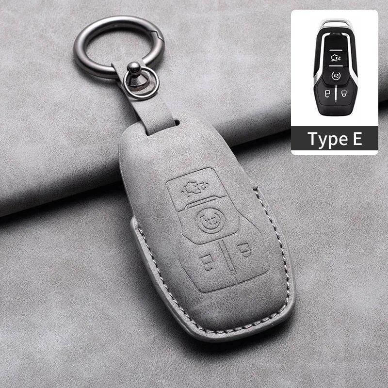 Läder Bilnyckelfodral Skydd För Ford Fusion Mustang Explorer F150 F250 F350 Ranger Mondeo Fjärrnyckelskal Hållare Fob Tillbehör