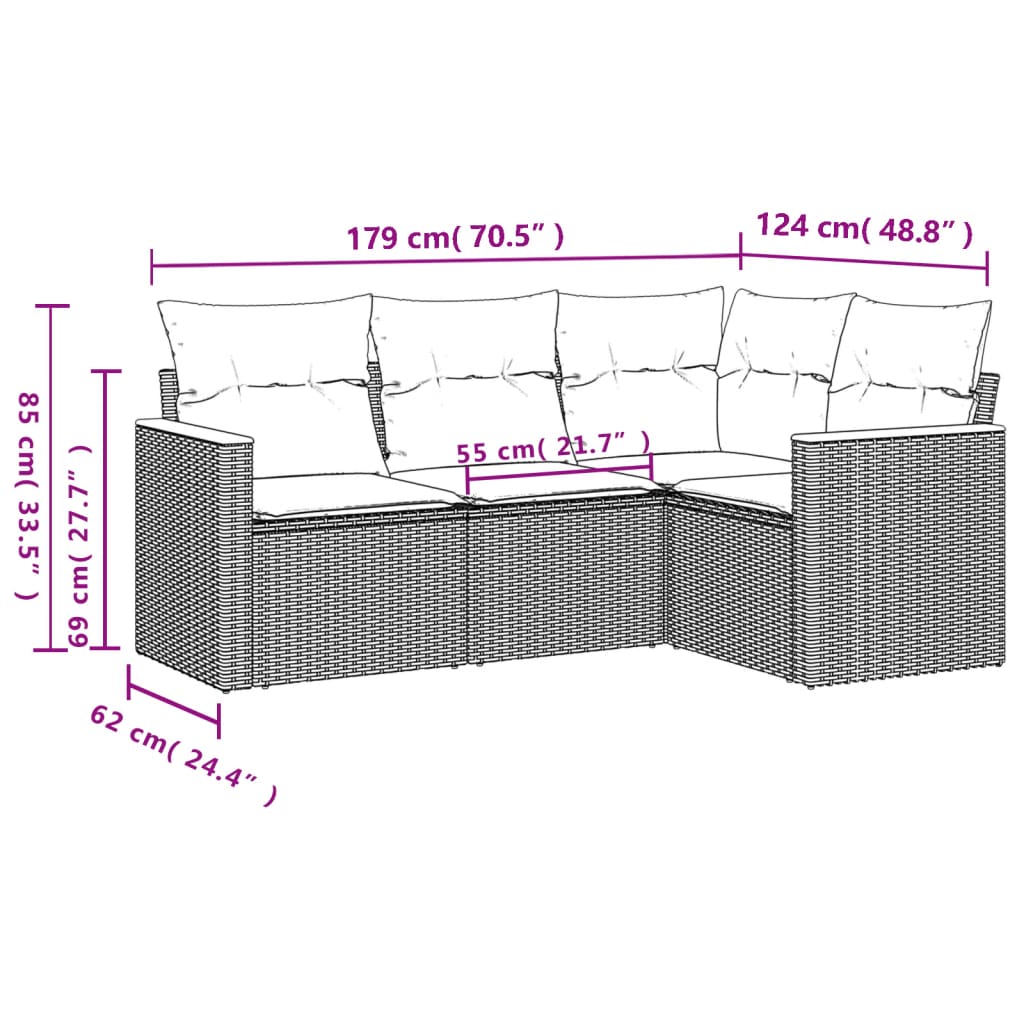 4 Piece Outdoor Sofa Set with Cushions Black Poly Rattan