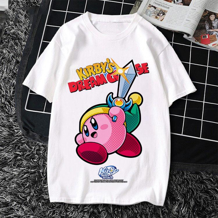 

Мультяшная футболка с коротким рукавом Kirby для унисекс, лето 2026, стиль аниме, 100% хлопок, японский стиль, модная одежда 2XL