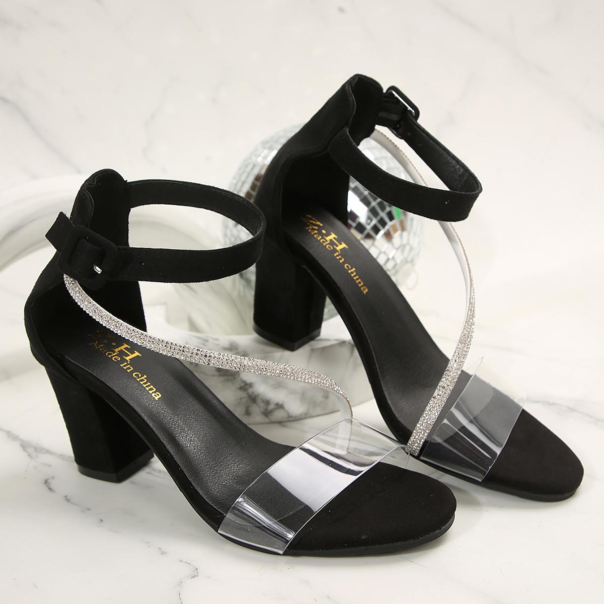 

Размеры 34-45 Новые женские летние босоножки на высоком каблуке с одним ремешком и пряжкой на толстом каблуке 7,2 см Пляжные свадебные тапочки для платья Удобная повседневная обувь 37 чёрный