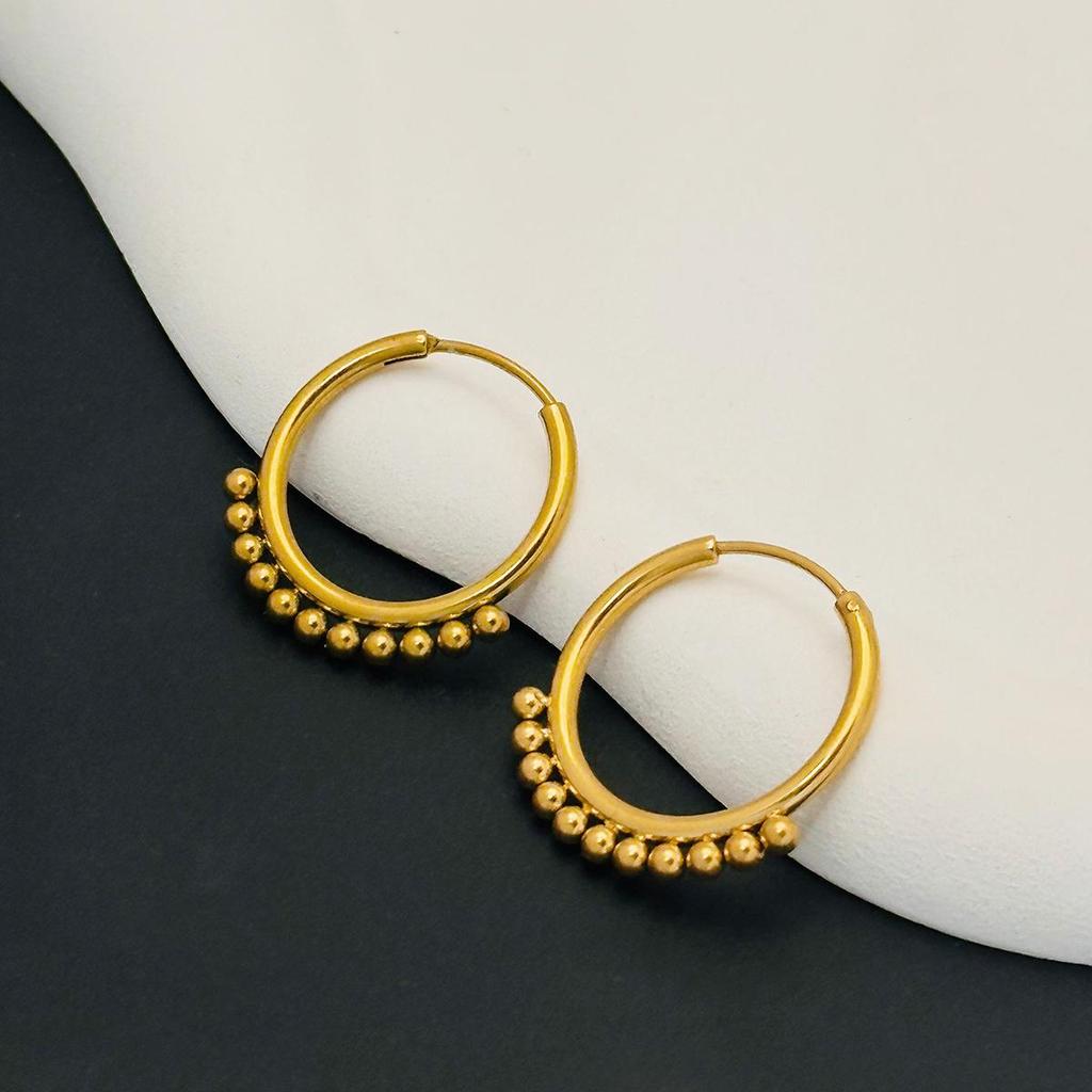 Trendy European & American Stainless Steel Ball Hoop Stud Earrings - Autumn/Winter Collection