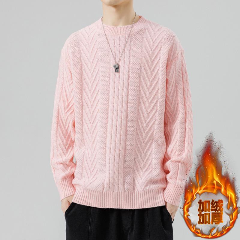 Winter Hot Sale, Fashionable Personalized Woven Plush Crew Neck Sweater, Fashionable Knitted Sweater Men's Winter Clothing