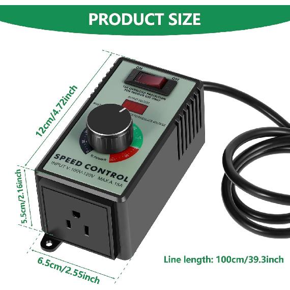 AC Motor Speed Controller, 110-120V 15A 4000W Variable Speed Controller Regulator, Precise Safe Electronic Fan Variable Speed Adjuster with Overload