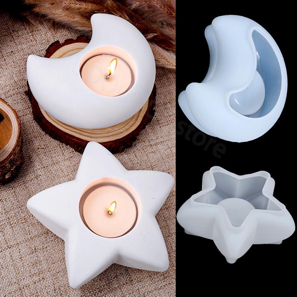 Creative 3D Candlestick Concrete Silicone Mold Star Moon Heart Shape Candle Holder Ornaments Cement Plaster Resin Craft Mould