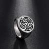 Stainless Steel Rings for Men Triskele Triple Spiral Symbol Amulet Solomon Signet Ring Punk Occult Magic
