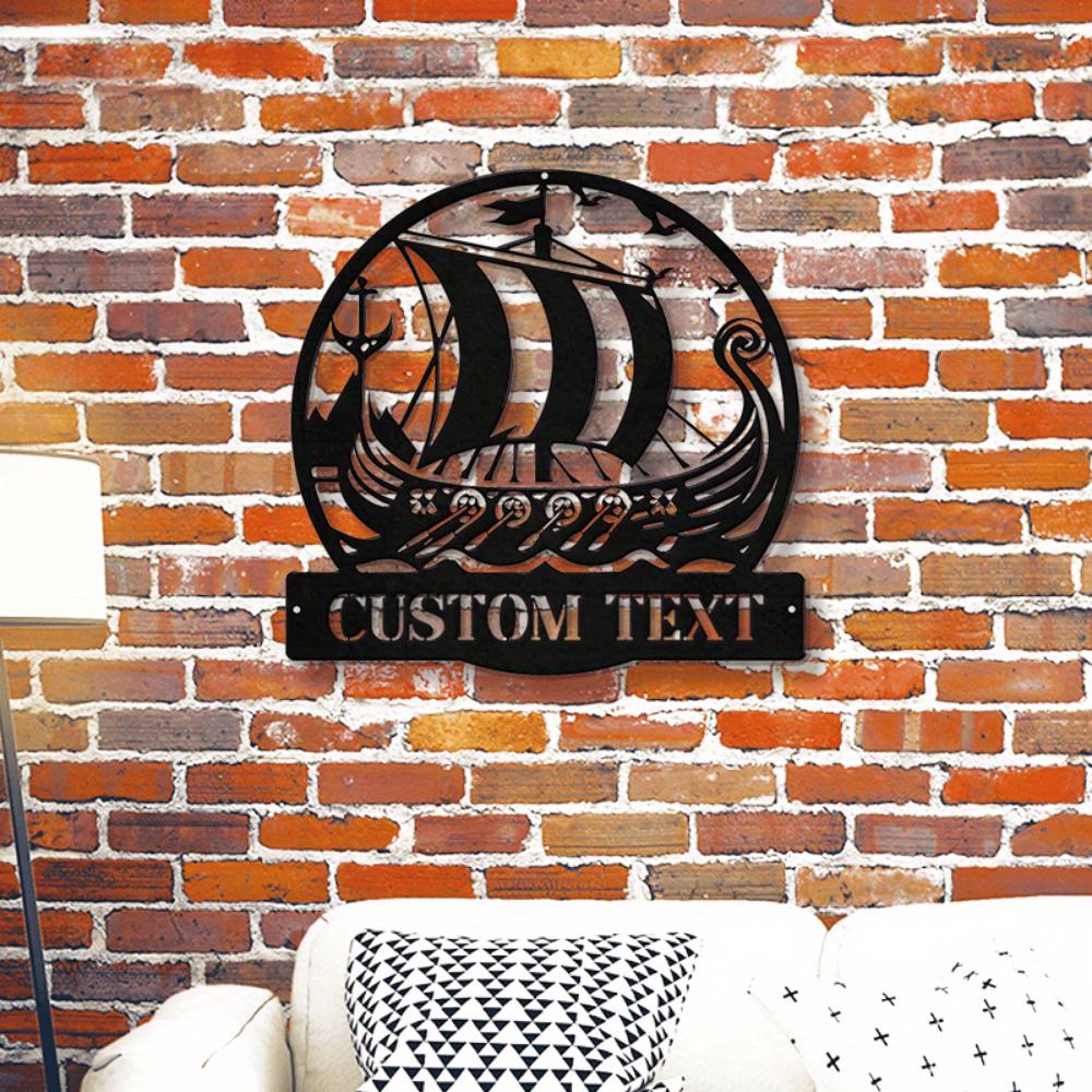 Unique Custom Viking Ship Metal Wall Art Nordic Nameplate Round Decor