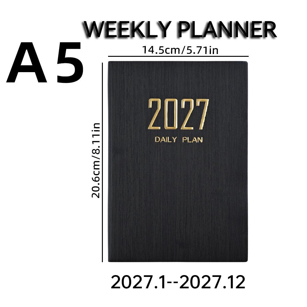 2027 A5 English Leather Weekly Planner Notebook with Daily Plan and Annual Calendar