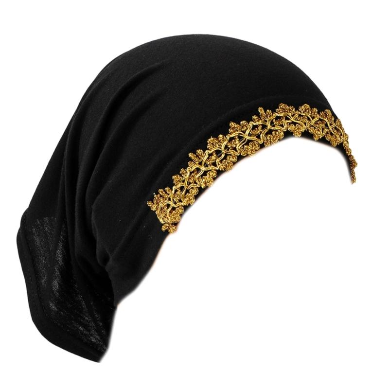 Elegant Lace Trim Hijab Cap Easy To Wear Stretchy Turban Hat For Islamic Women Formal Casual Religious Event Gathering