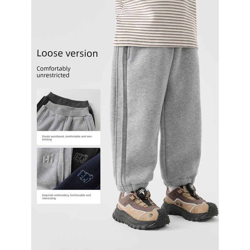 Right European Style Boys' Winter Fleece-Lined Sports Pants 2025 Autumn and Winter New Thickened Sweatpants Children's Clothing Baby Pants