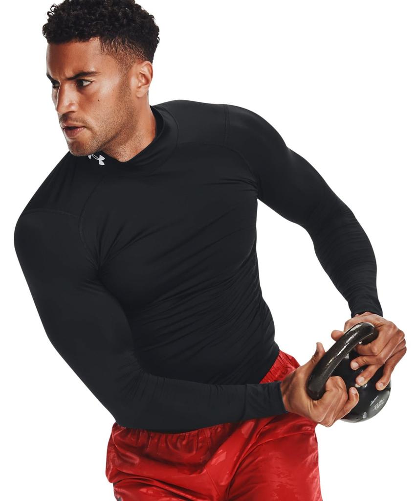 Under Armour UA HeatGear Armour Compression Long Sleeve Mock Size M Shirt, Men's, Black/White,