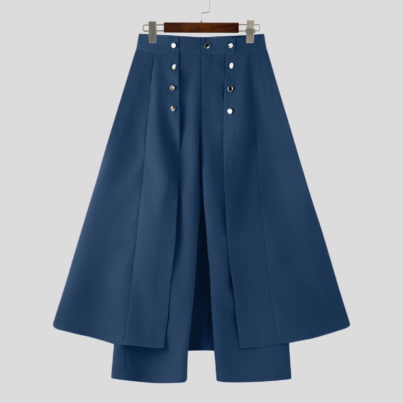 INCERUN Men Zip-up High Waist Double Layers Solid Color Casual Long Pants Trousers