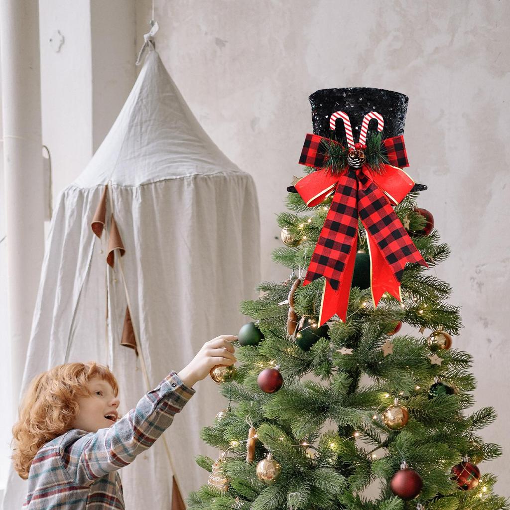 Candy Cane Tree Topper Sequins Candy Decorations Christmas Tree Top Hat For Indoor Outdoor Home Living Room Nursery