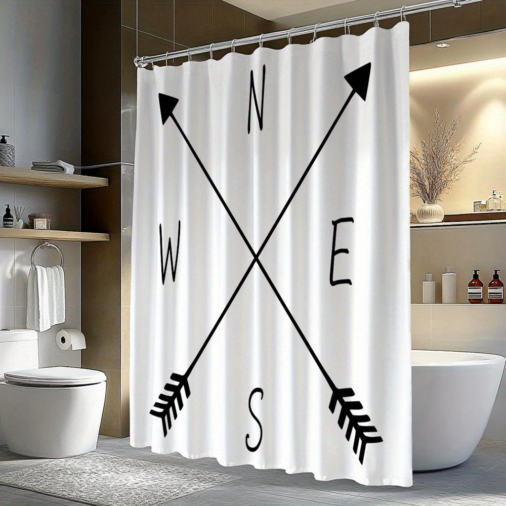 1Pc Arrow And Compass Patterned Shower Curtain, Made Of Polyester, Machine Washable, Suitable For Bathroom Decor.