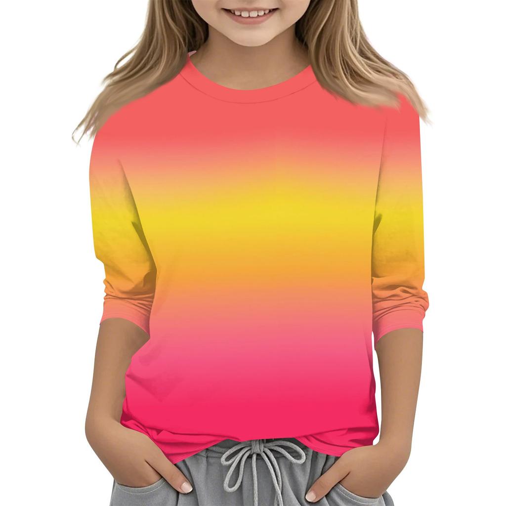 Children's 3/4 Sleeves Printed O-neck Top Everyday Casual T-shirt