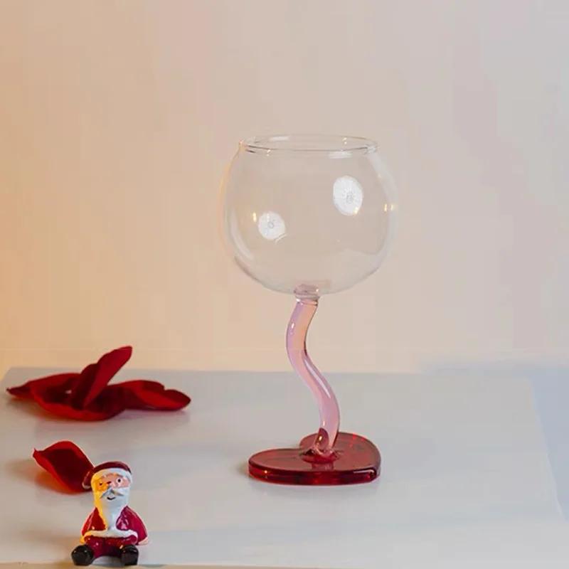 Original Wine Glass Colored Sugar Bean Glass Goblet Creative High-Value Cocktail Glass Ice Cream Dessert Glass Drinking Glasses