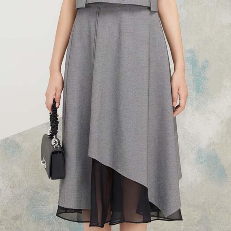 JESSIE Elegant Plaid Irregular Mesh Skirt L