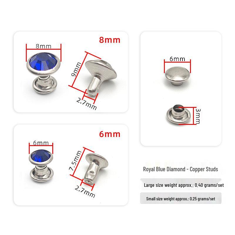 6-8mm Colored Silver Edge Tube Studs, Glass Inlaid Rivets for Clothing Decoration.