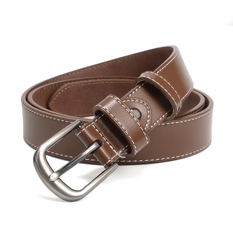 Women's Top Layer Cowhide Korean Wide Jeans Belt Simple Pin Buckle Casual and Versatile 3.0 Car Line Belt