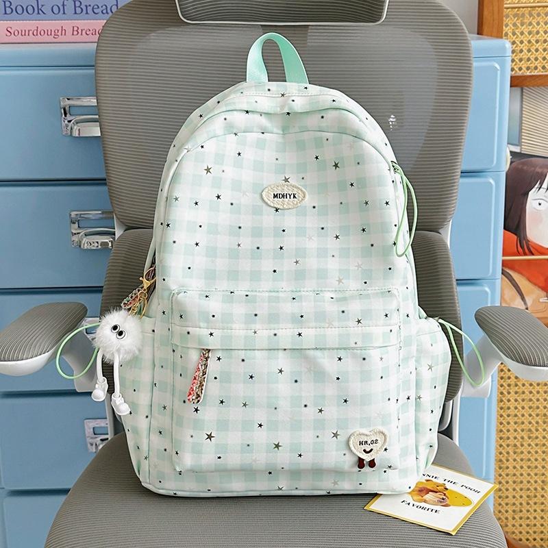 Schoolbag Plaid Backpack Female Middle and High School Students Simple Versatile Fashion Book Cute Stars Lightweight Travel Backpack