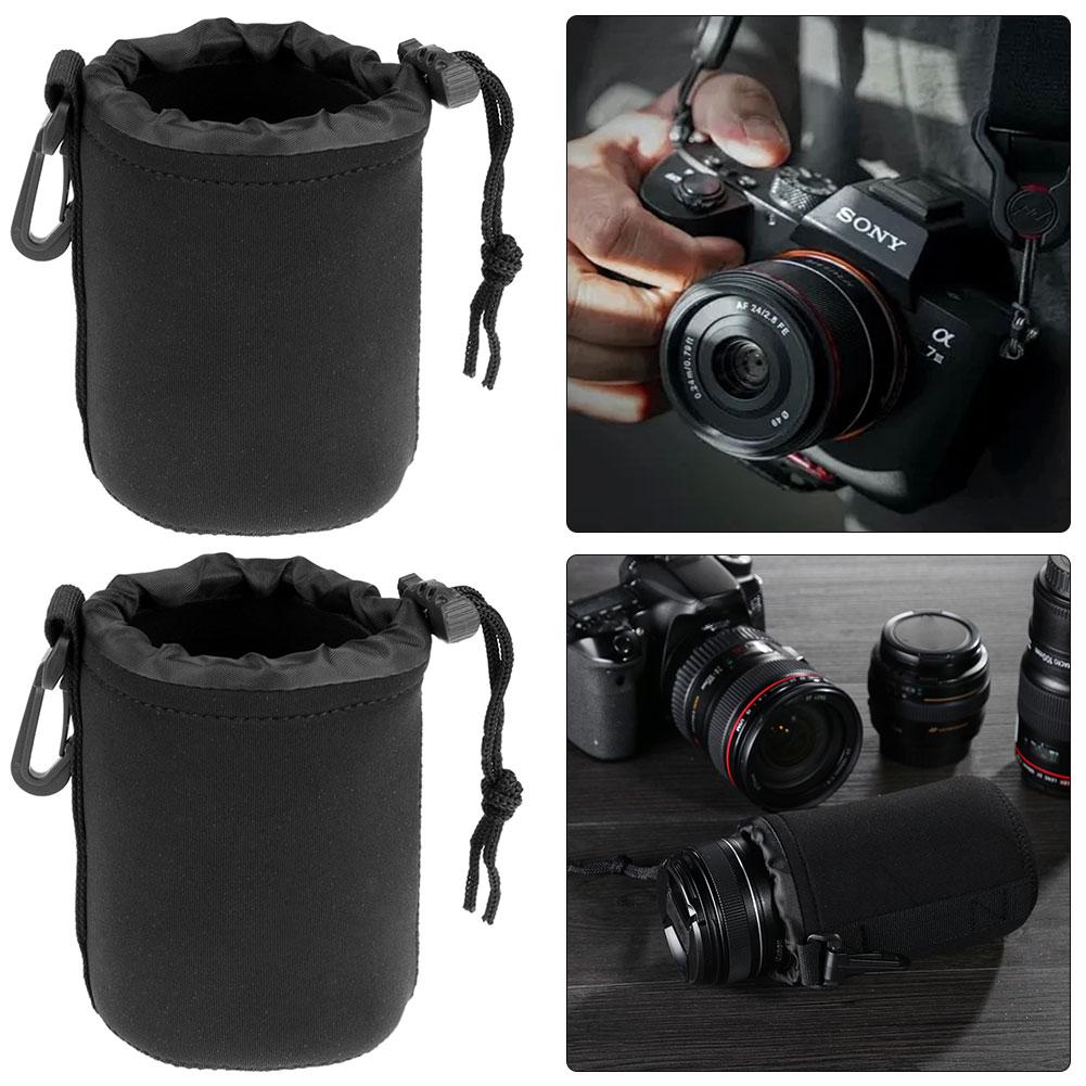 

2Pcs Waterproof Soft Neoprene Camera Lens Pouch Drawstring Protector Case (M)