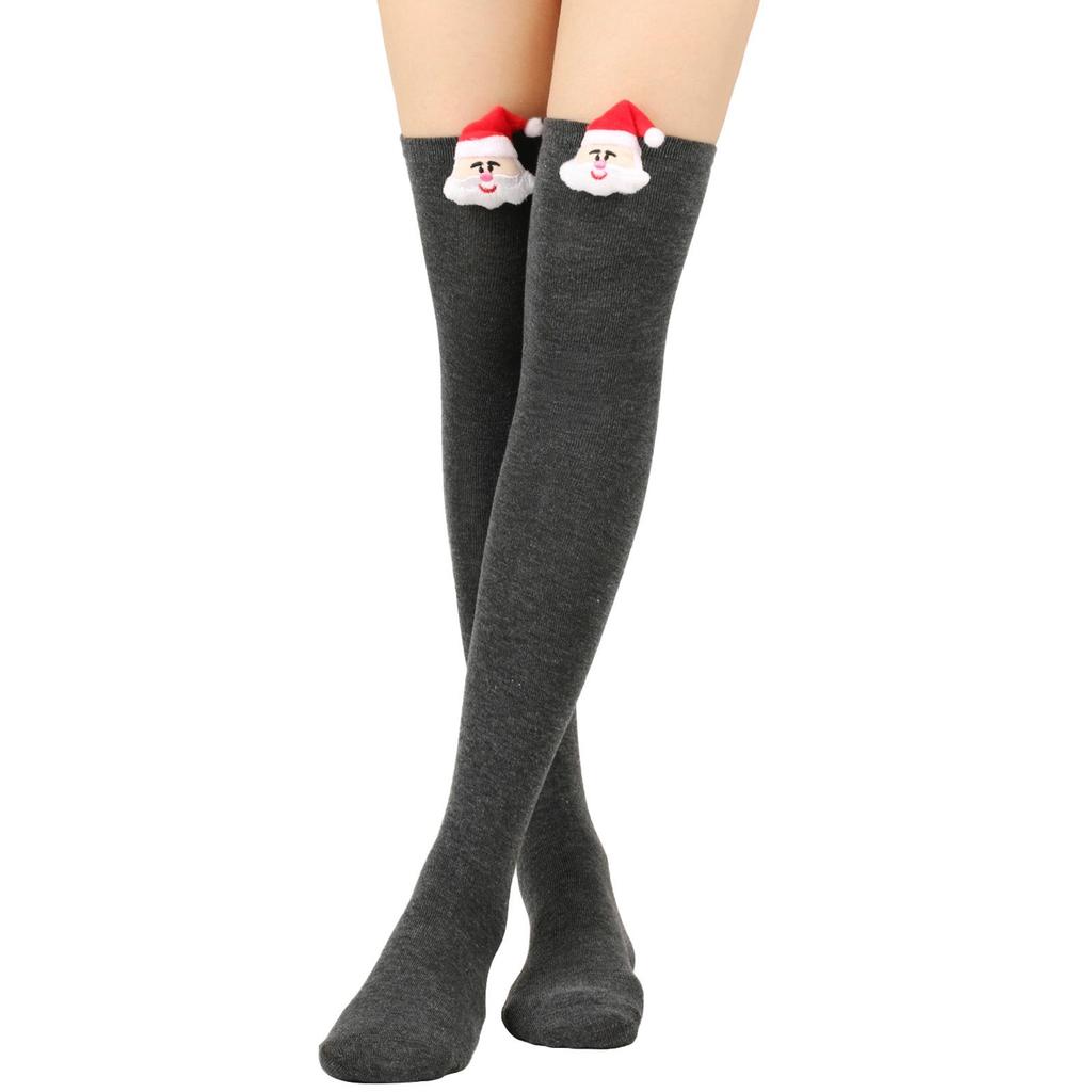 Damen Weihnachten Santa Gestreifte Overknee Lange Socken - Party Doll Design