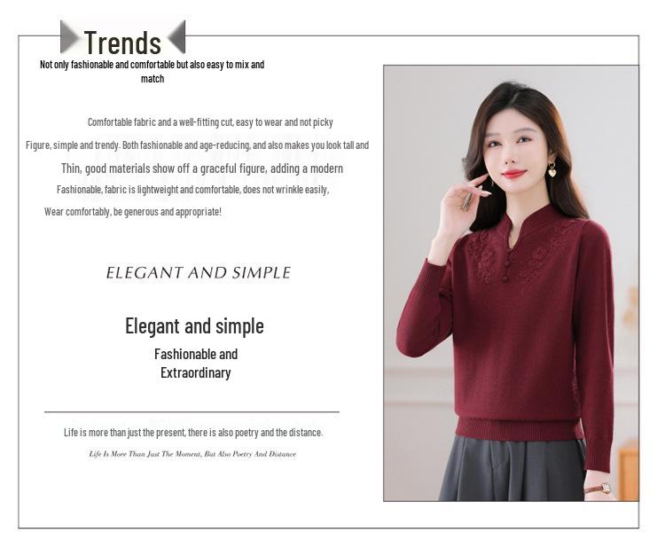 Mom's Stylish Knit Sweater 2025 - Thickened Base Layer for Middle-Aged & Elderly Women 50+