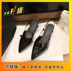 Retro Thin Heel Empty Single Shoes Burgundy Temperament Pointed Head Patent Leather Medium Heel Bag Head Sandals Women's 2025 Winter New Models