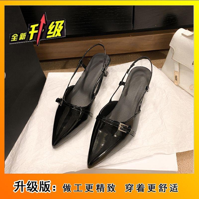 Retro Thin Heel Empty Single Shoes Burgundy Temperament Pointed Head Patent Leather Medium Heel Bag Head Sandals Women's 2025 Winter New Models