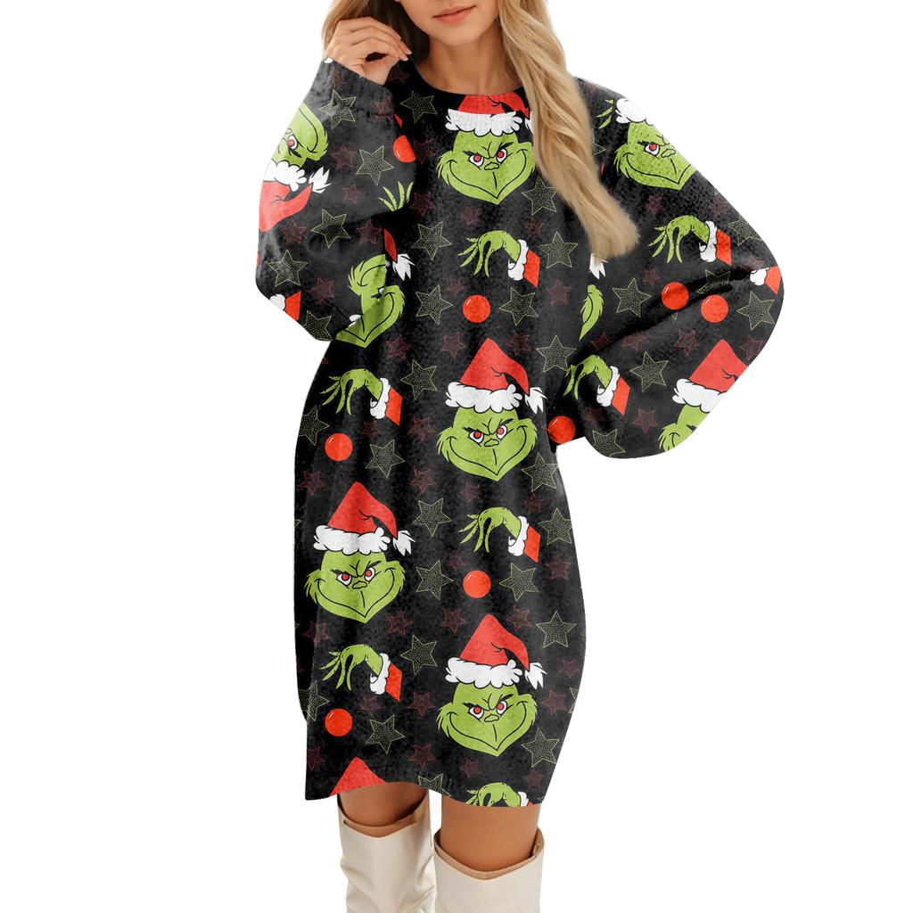 Lässige Plüschkleider mit Rundhalsausschnitt und langen Ärmeln für Damen