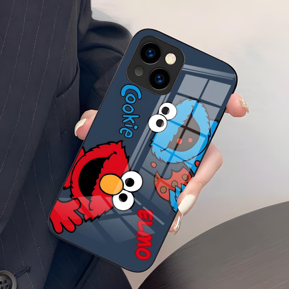 A-ElmoS Phone Case For IPhone 17 Air 16 E Pro Max 15 14 13 Mini 12 Pro 11 XS Max 7 8 Plus Black Glass Cover iPhone 15 Pro