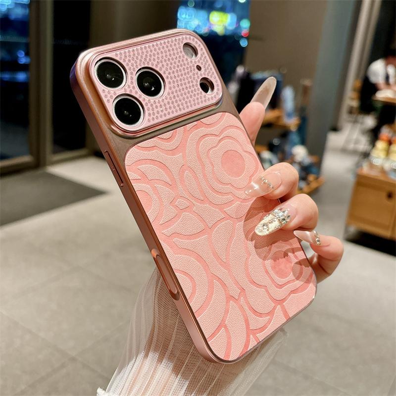 Diamond Camera Lens Printing Flower TPU Leather Phone Case For iPhone 17 16 15 14 13 Pro Max Shockproof Proteciton Cover
