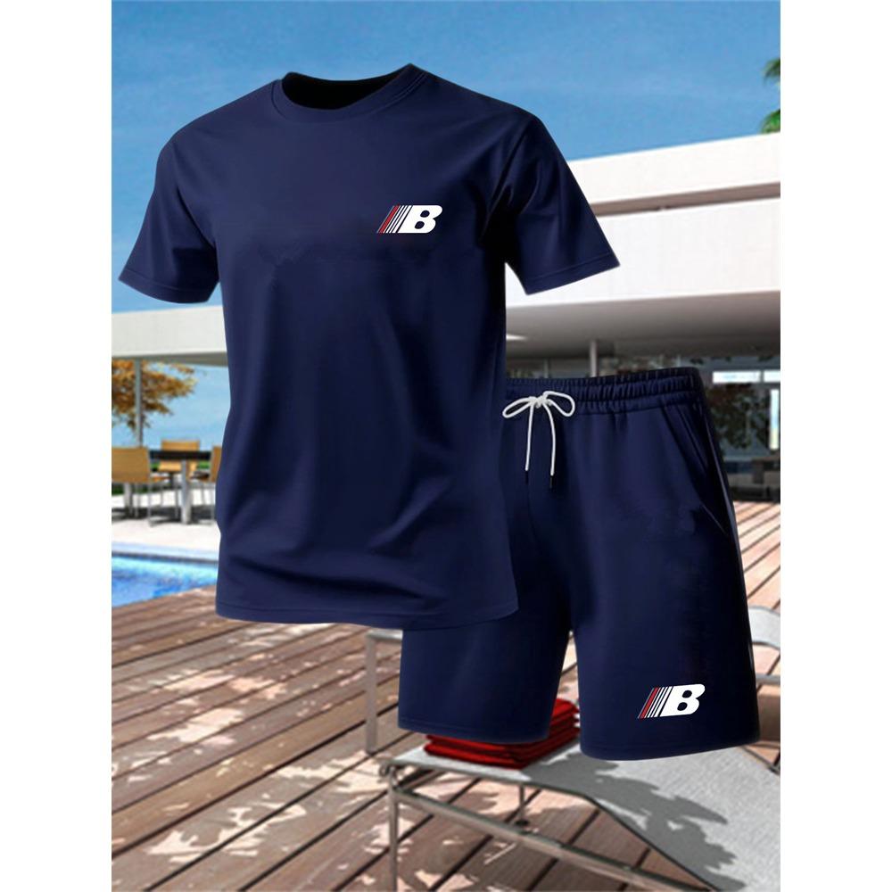 Set Sportivo Estivo da Uomo Traspirante a Manica Corta con Pantaloncini Leggero Comodo Stile Sportivo Prodotto in Cina