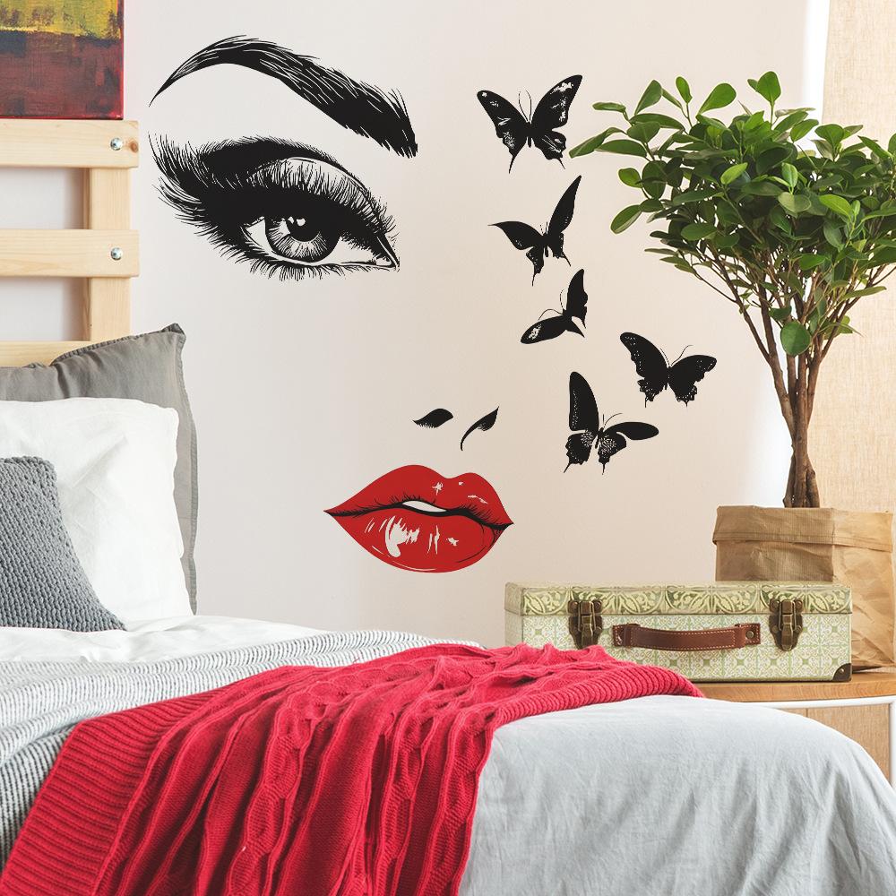 Self-adhesive Black Butterfly Delicate Face Wall Stickers for Bedroom Living Room Home Decor