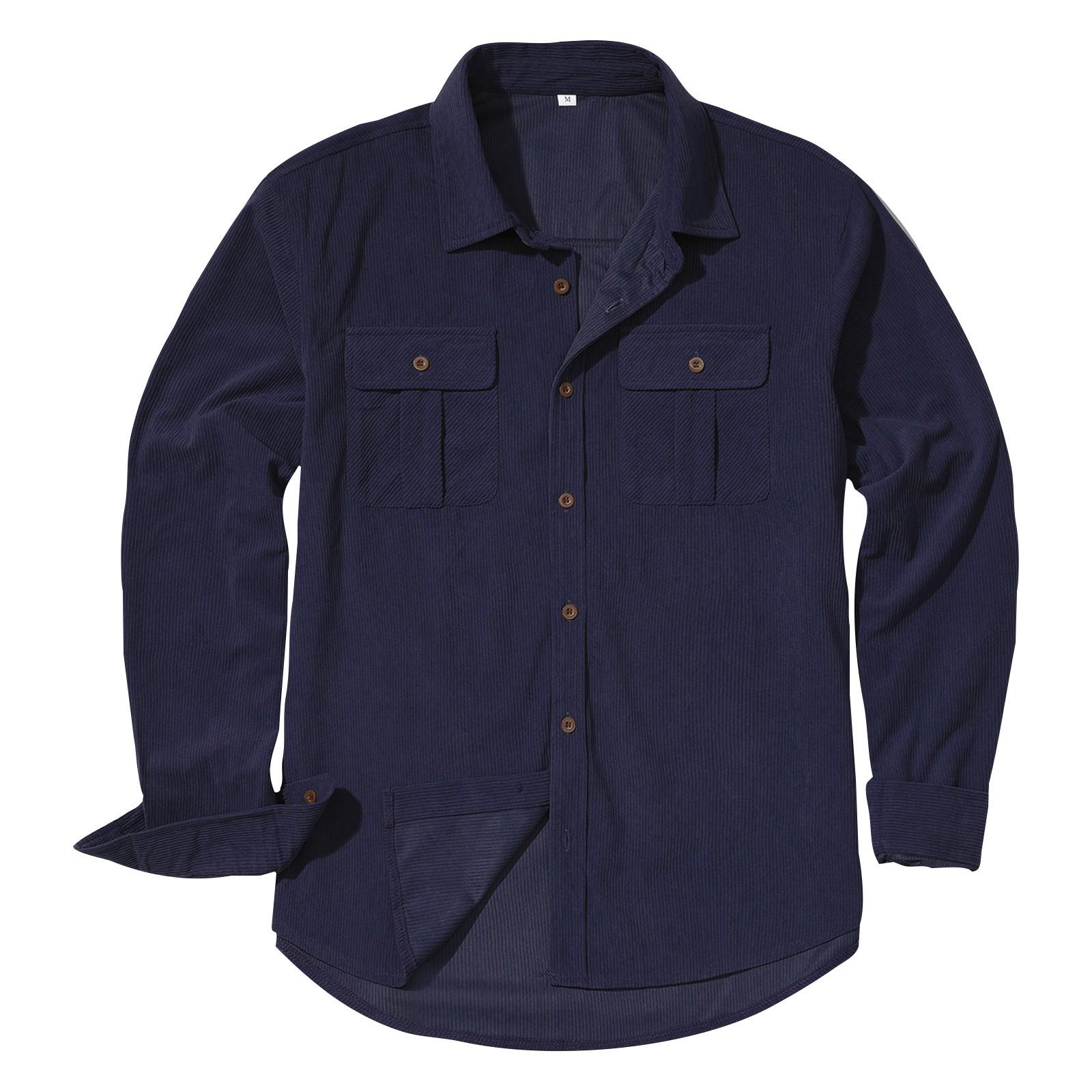 

Мужская толстая рубашка-куртка с длинным рукавом, со световым вельветовым штрихом, рабочая одежда, однотонная, повседневная, для улицы, ретро XL тёмно-синий