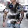 Roztomilé tričko s kočkou Animal Oversized Funny Cat Tops Tričko s límečkem Pánské 3D potištěné pánské tričko s kočkou Crew Krk s krátkým rukávem