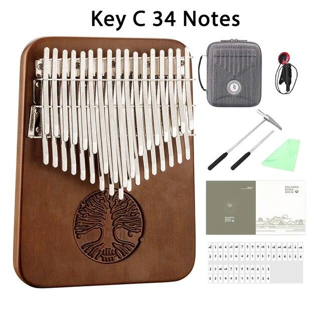

Hluru Professional Kalimba 34 Keys Black Walnut Tone Key B/C Thumb Piano 24 Keys Wooden Full Solid Kalimba No Sound Hole Mbira чорний