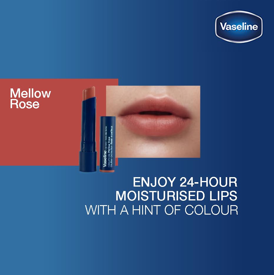 Vaseline Colour+Care Mellow Rose Tinted Lip Balm Stick 3g With 24Hr Moisture For Soft Smooth Rosy Lips