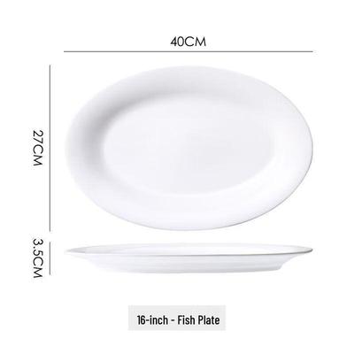 He Er Li Extra Large 16-Inch Round Pure White Ceramic Fish Plate