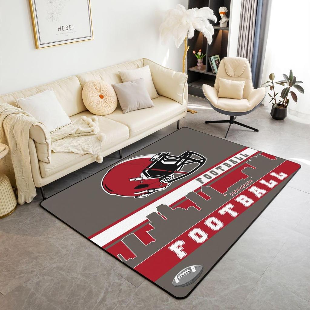 Erose Braut Fußball Stadt Bereichsteppich 4'11" x 3'3" Fußballteppich für Jungen Mädchen Braun Rot Rugby Spiel Teppich Fußballfans Schlafzimmer Dekor Sport B