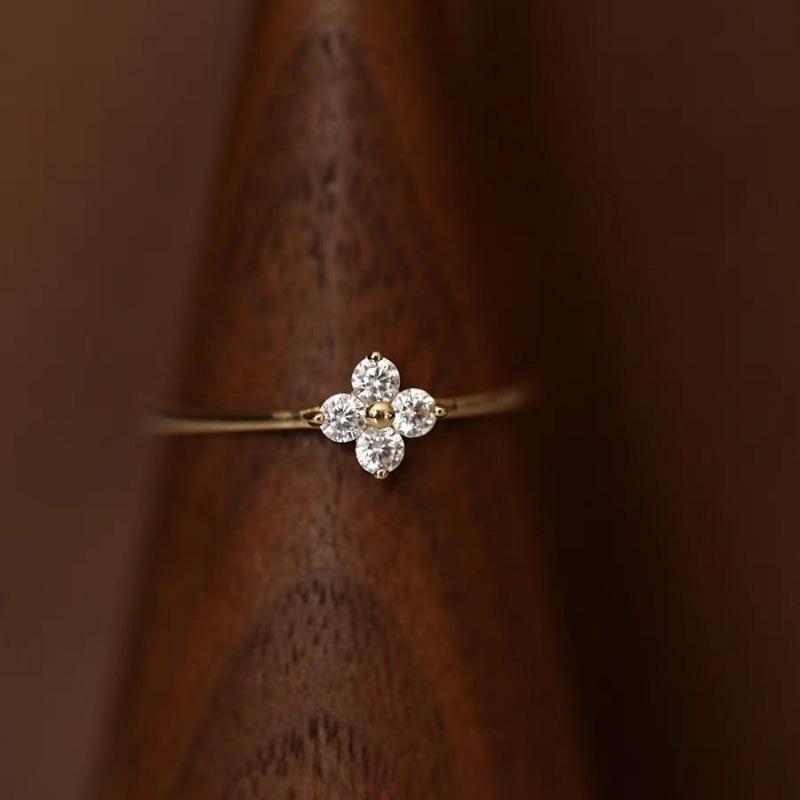 S925 Sterling Silver Four-Leaf Clover Diamond Ring - Light Luxury Design, Adjustable, Simple, and Fresh