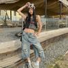 Spring Vintage High Waist Ripped Loose Wide Leg Distressed Straight Cropped Capri Denim Pants For Women  Versatile Slimming FigureFlattering Design