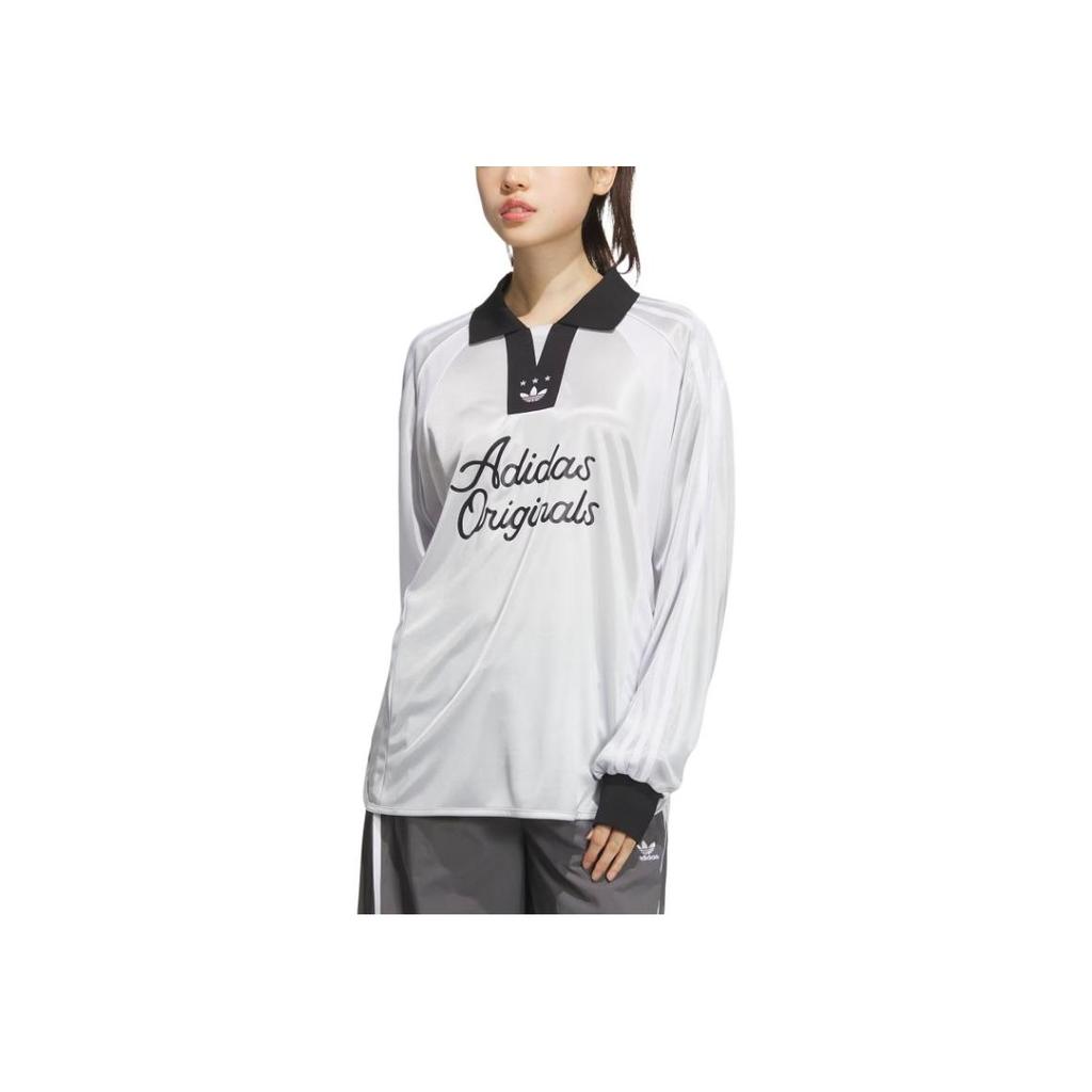 Adidas Originals Long Sleeve Soccer Jersey Polo Shirt Women Tops Dark-Silver-Metallic JD1129